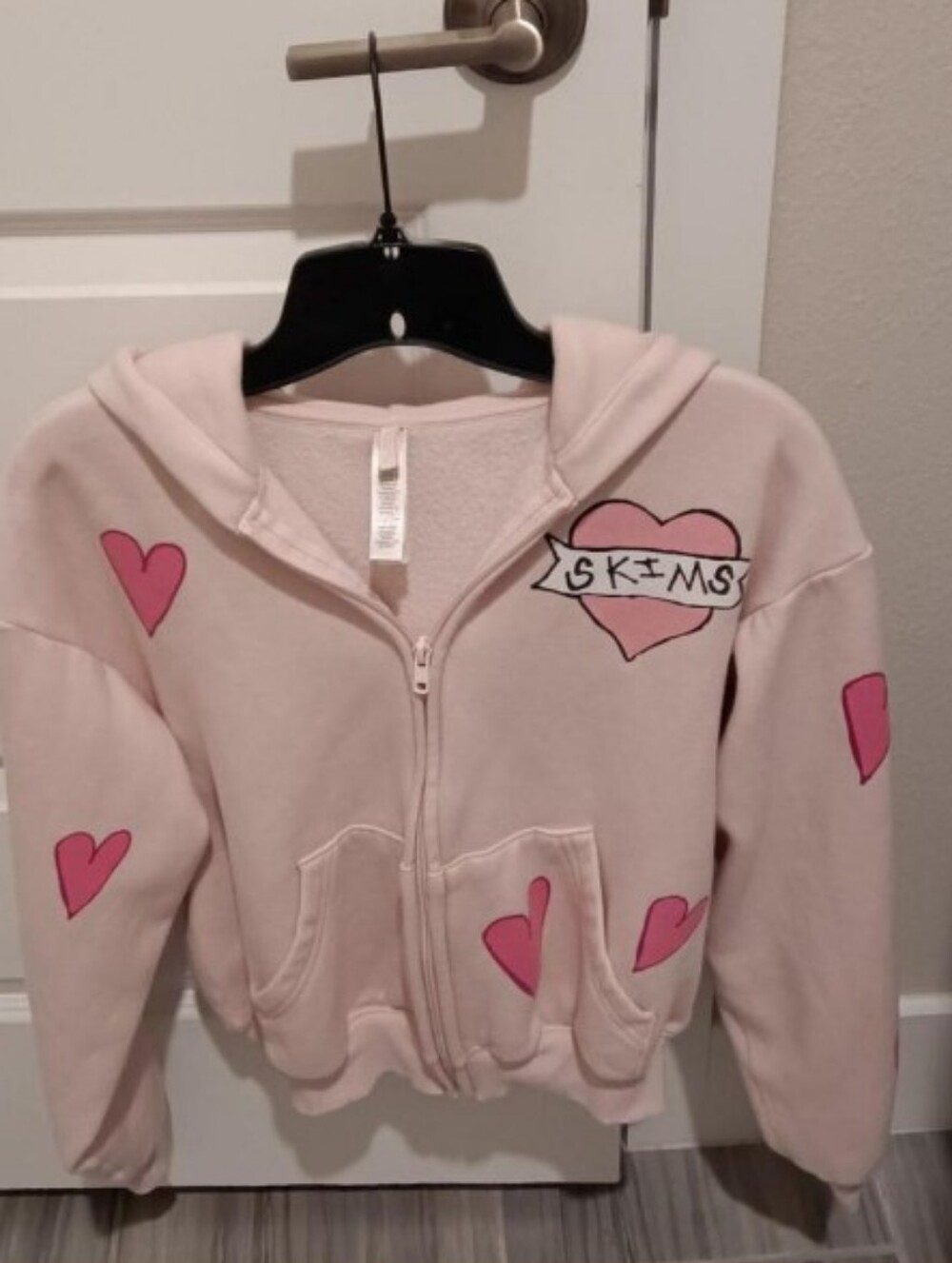 SKIMS Limited Edition Pink Heart Zip-Up Hoodie Sweatshirt